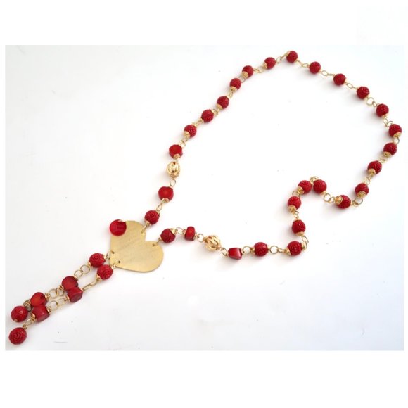 NATTY VALDEZ Red bead necklace w Heart pendant - Picture 3 of 3